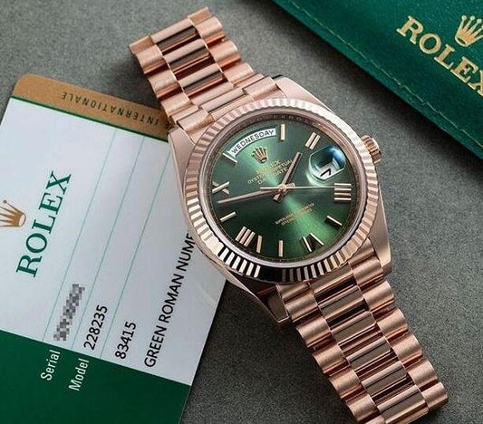 Rosegold Watch Oyster Perpetual Day-Date Green Dial Metal Watch for Men