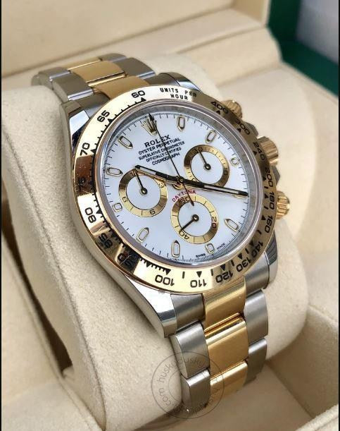Stainless Steel Dual Color Strap With White Dial Chronograph Watch For Men
