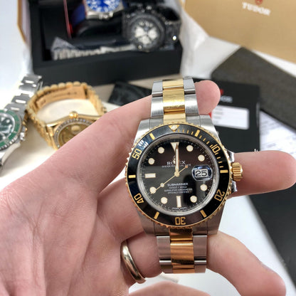 Submariner Dual Tone Quartz Watch With Silver Gold Dial Stainless Steel Strap For Men