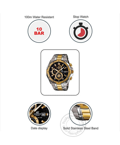 Casio Edifice Chronograph Black Dial Gold Metal Men's Watch EFR 539SG 1AVUDF