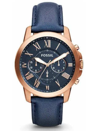 Fossil Chronograph Blue Dial Leather Men's Watch For Man - Fs4835 (Best Gift For Man)