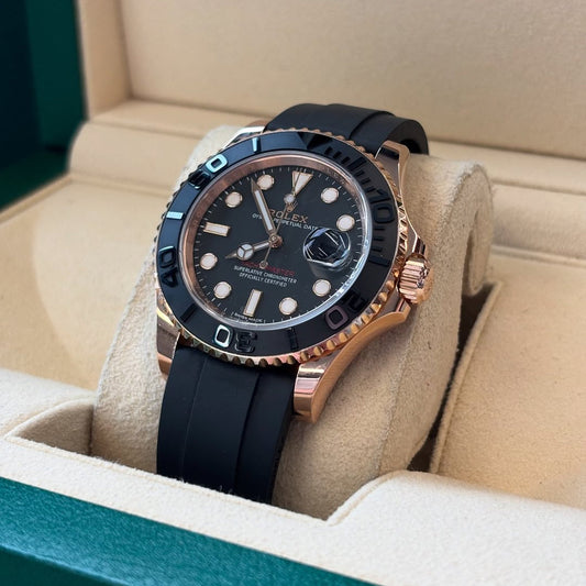 Yacht-Master Rosegold Analog Black Dial Ceramic Bezel Oyster-flex Silicon Bracelet Men's Watch For Man Rlx-M268655-0004