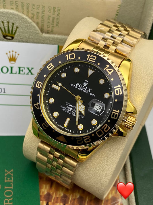 Rolex GMT-Master II Oyster Perpetual Bidirectional Rotatable Bezel Gold Dial and a Jubilee bracelet Men's Watch RLX-GMT-5013