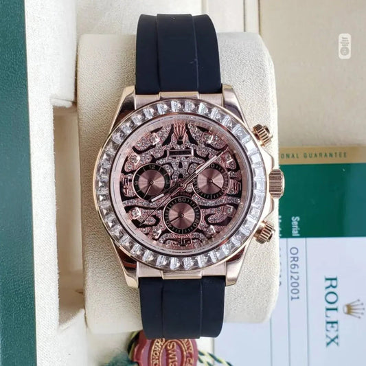 Cosmograph Daytona Chronograph Quartz Men's Watch With Diamond, Rose Gold Case And Designer Dial