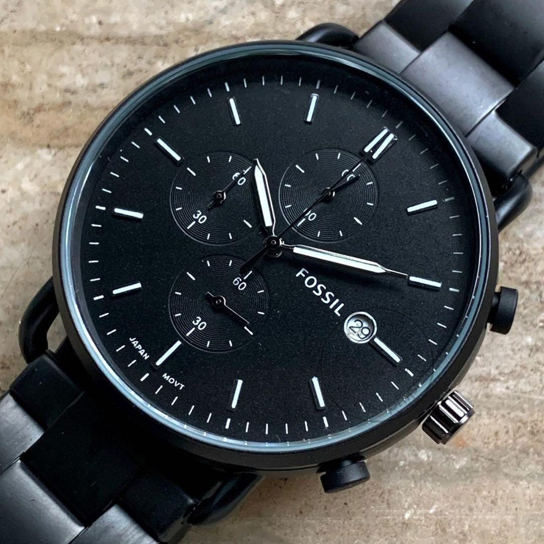 Fossil FS555 Black Dial with Chronograph Date Stainless Steel Straps Men's Watch for Man
