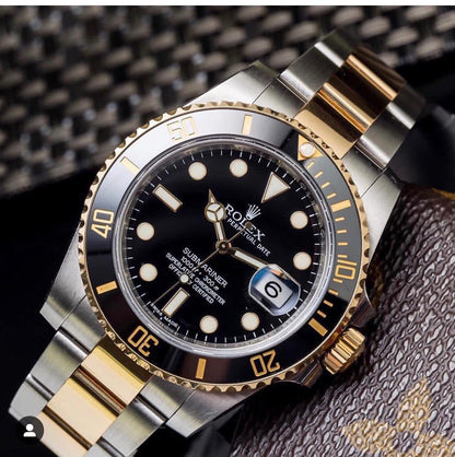 Submariner Dual Tone Quartz Watch With Silver Gold Dial Stainless Steel Strap For Men