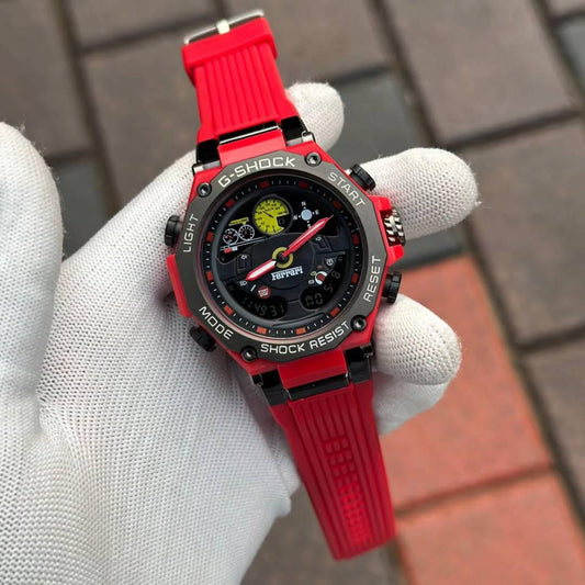 Casio G-Shock Ferrari Analog-Digital Black Dial x Red Strap Men's Watch-GS-6070