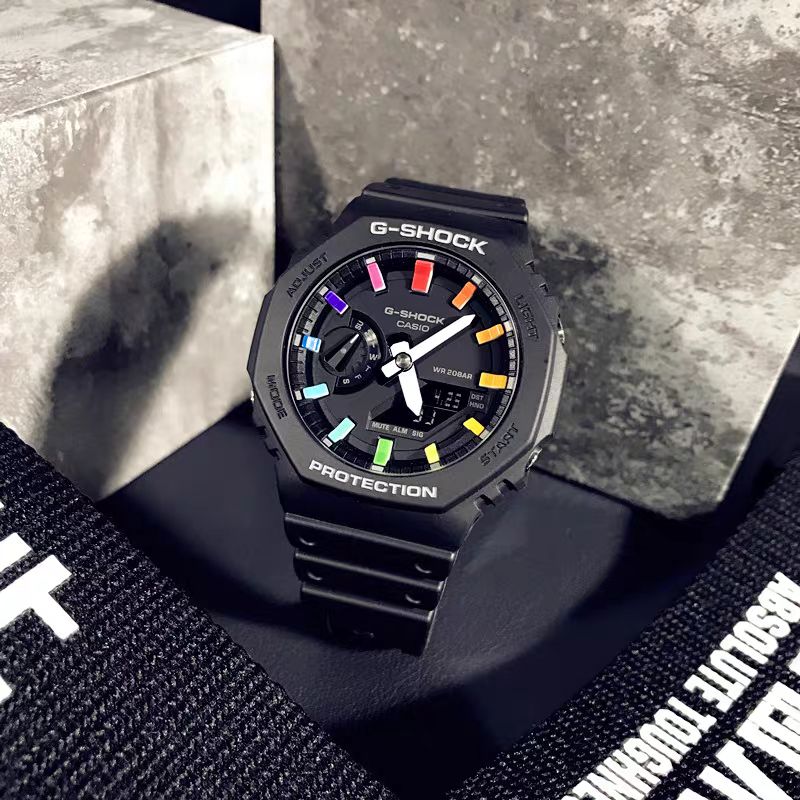 G-shock Black Rainbow Analog-Digital Watch World Time Multi-Function Resin Band Sports Watch GS-2103