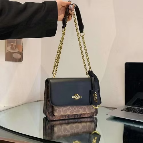 Coach Black- Brown New Leather Bag Stylist Daily Use Hand-Bag CO-4455-WBG