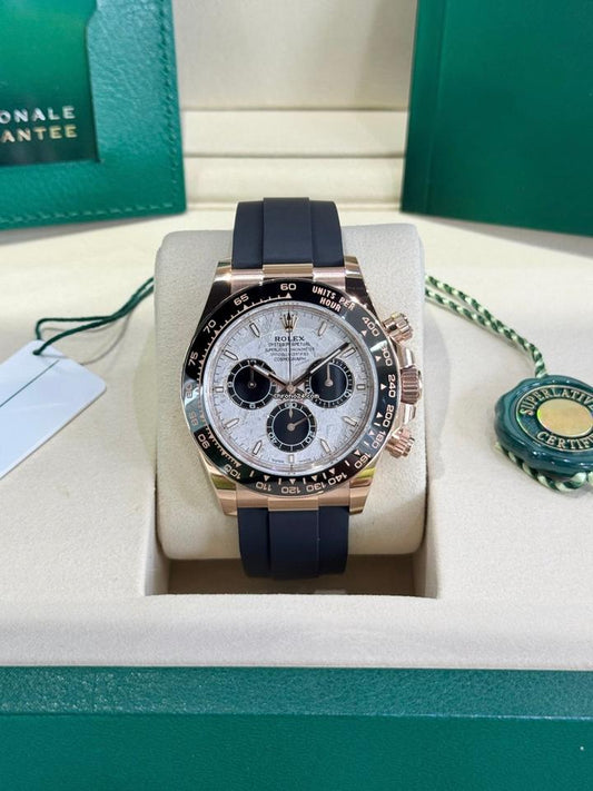 RLX Cosmograph RoseGold Color Oysterflex Meteorite Dial Ring Bezel Daytona Chronograph Quartz Chronometer Men's Watch - RLX-1167