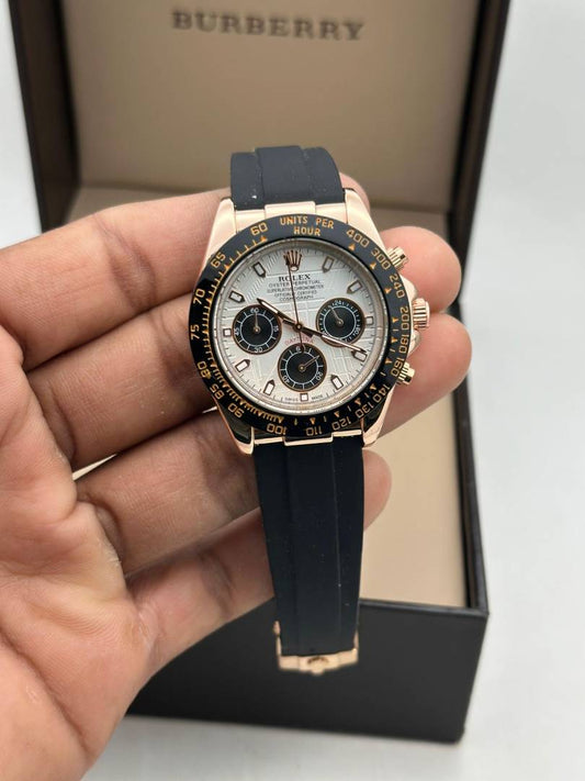 RLX Cosmograph RoseGold Color Oysterflex Meteorite Dial Ring Bezel Daytona Chronograph Quartz Chronometer Men's Watch - RLX-1167