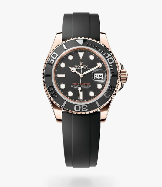 Yacht-Master Rosegold Analog Black Dial Ceramic Bezel Oyster-flex Silicon Bracelet Men's Watch For Man Rlx-M268655-0004