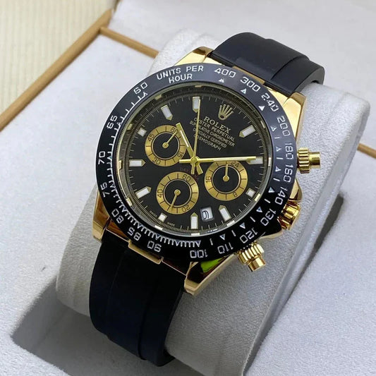 RLX Cosmograph Yellow Gold / Black Color Case and Dial Daytona Chronograph Quartz Chronometer Men's Watch RLX-1160