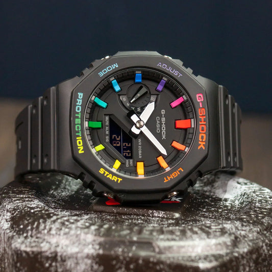 G-shock Black Rainbow Analog-Digital Watch World Time Multi-Function Resin Band Sports Watch GS-2103