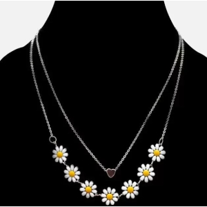 Beautiful Golden Daisy Heart Two-Layered Necklace For Women & Girls