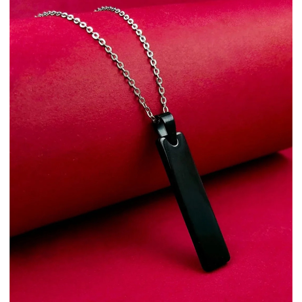 Black Stainless Steel Vertical Bar Pendant adjustable Necklace chain