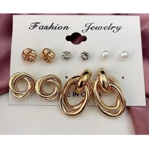 Gold plated 6 Pair Gorgeous Hoop and Stud Earrings For Women and Girls