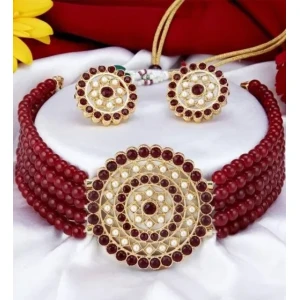 Gold-plated Maroon Jewel Set