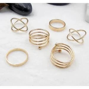 Golden Knuckle Ring Set, Trendy Korean Style Ring Set (6 Pcs)